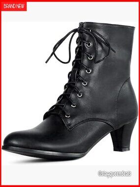 Vintage Victorian Ankle Boots 2.36 Inch Heel Lace Up Zipper Almond Toe